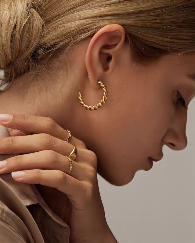 Twisted Gold Hoops - size options