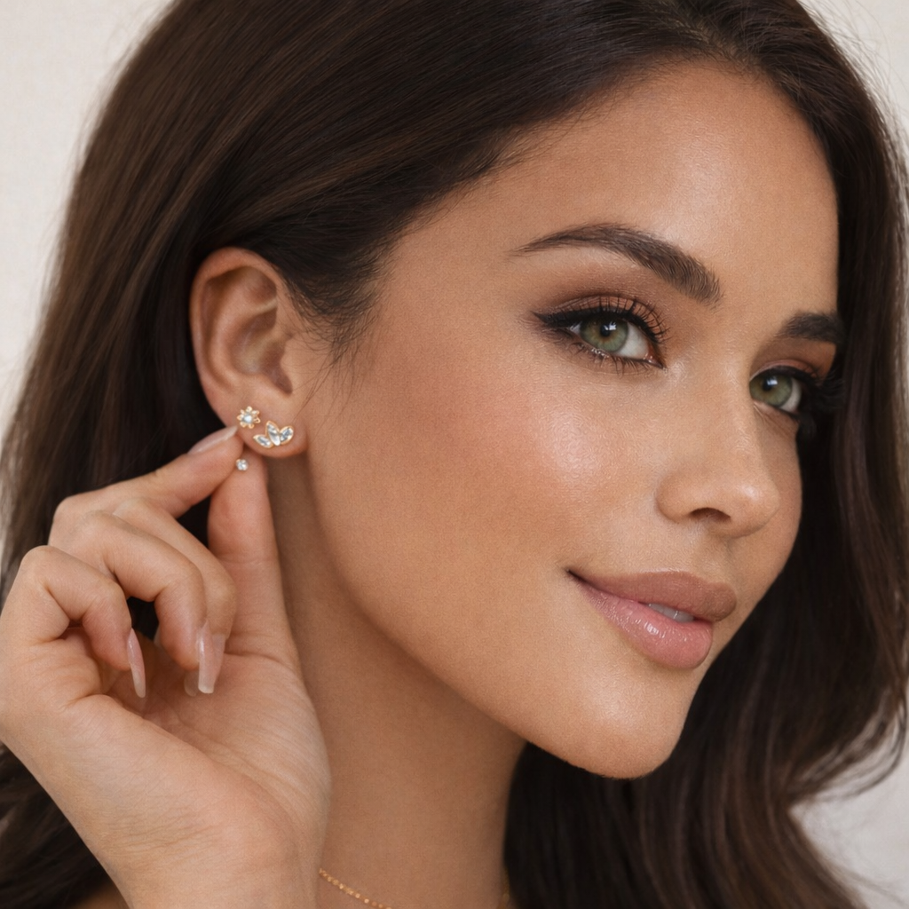 Gold CZ Stud Earrings Set(3 Pairs)