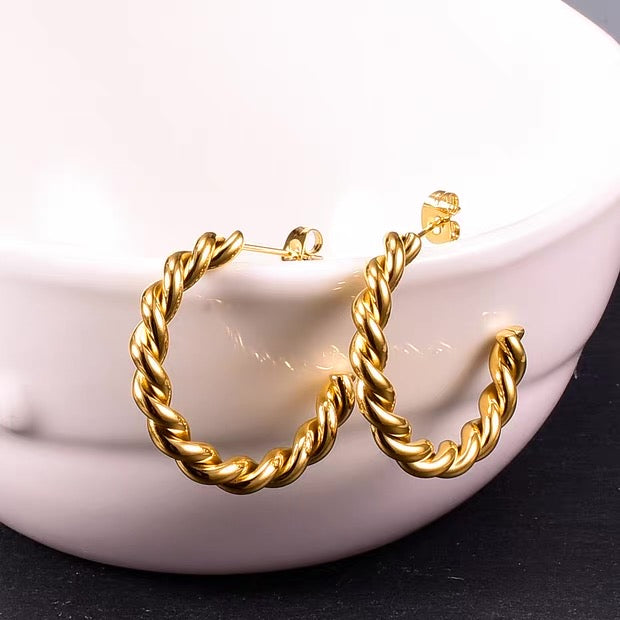 Twisted Gold Hoops - size options