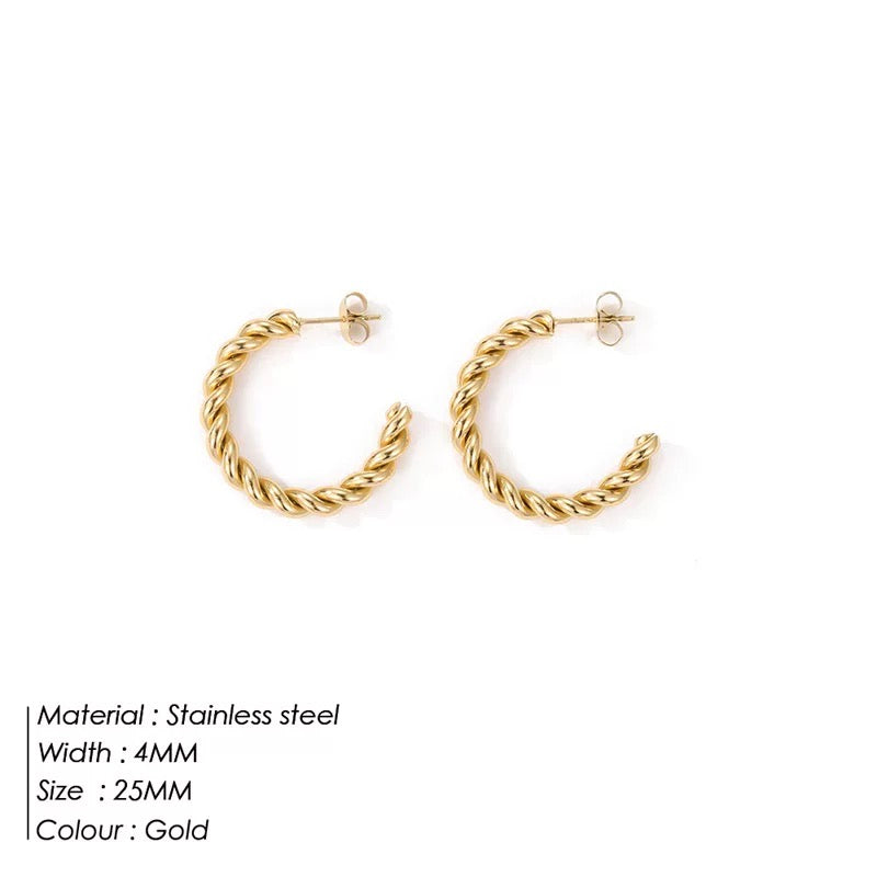 Twisted Gold Hoops - size options