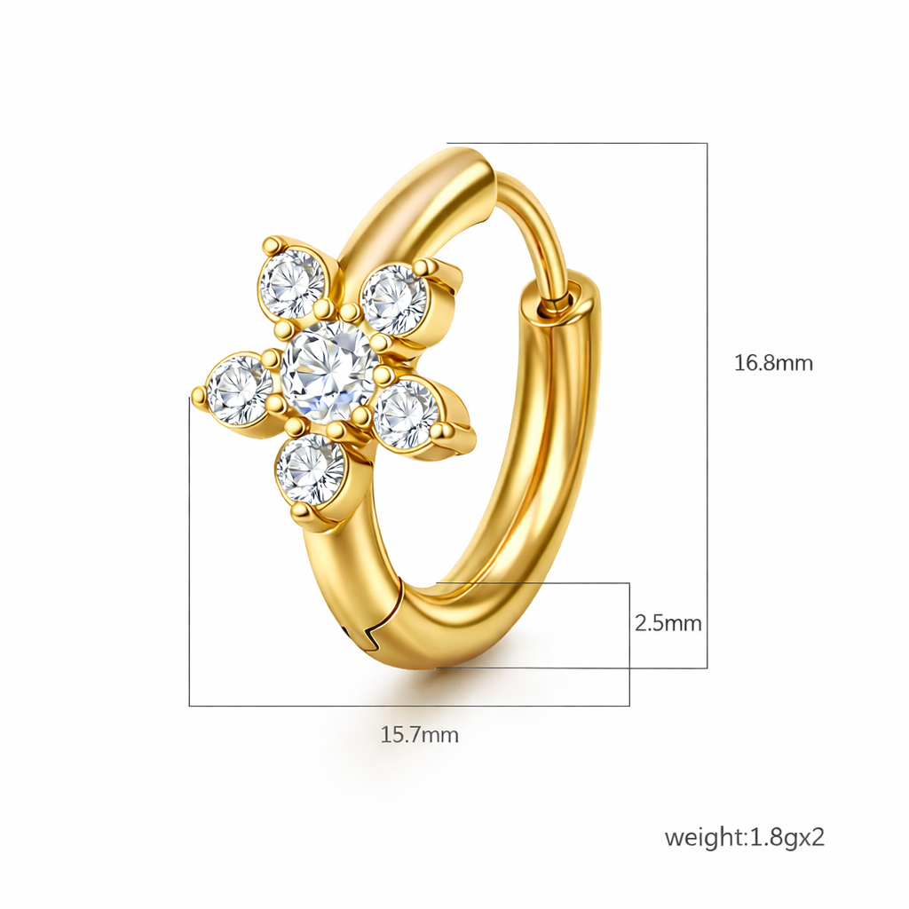 Floral Huggie Earrings - White CZ