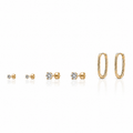 Rectangle Hoops & CZ Stud Earrings Set