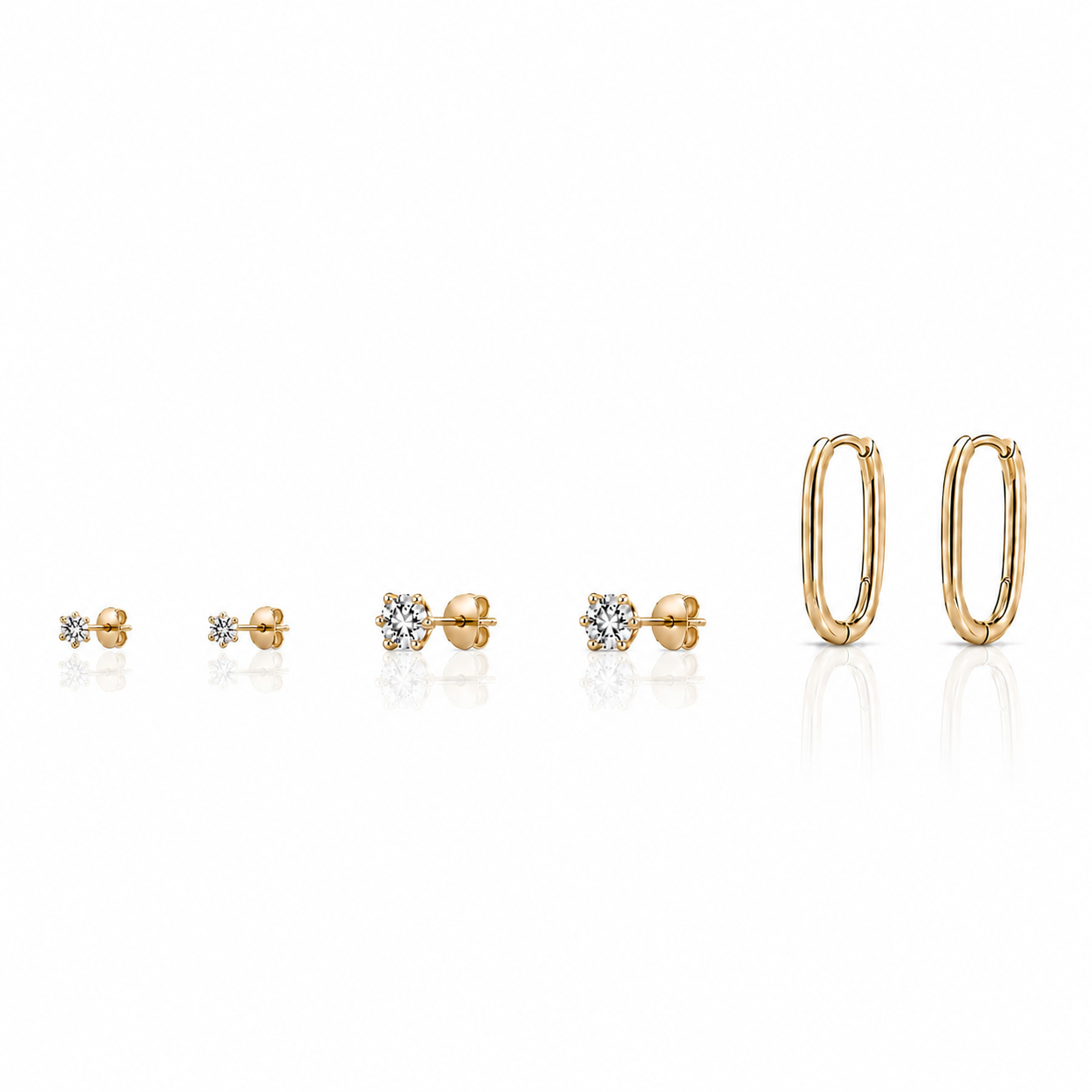 Rectangle Hoops & CZ Stud Earrings Set
