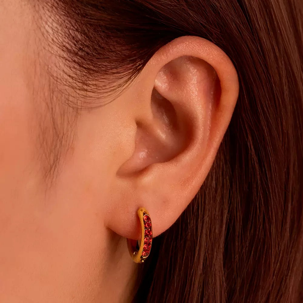 Classic CZ Huggie Earrings - Red