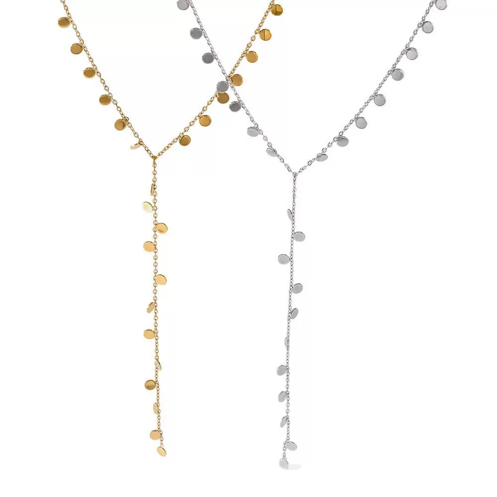 Gold Dainty Disc Drop Necklace
