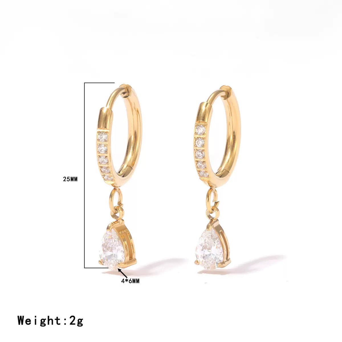 Elara CZ Gold drop Hoop Earrings