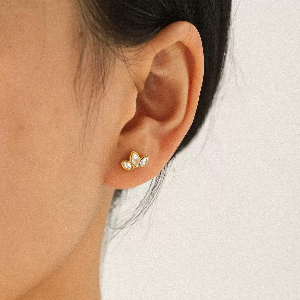 Gold CZ Stud Earrings Set(3 Pairs)