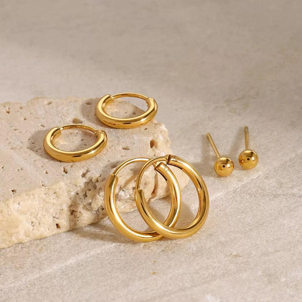 Gold Hoop & Stud Earrings set (3 pairs)