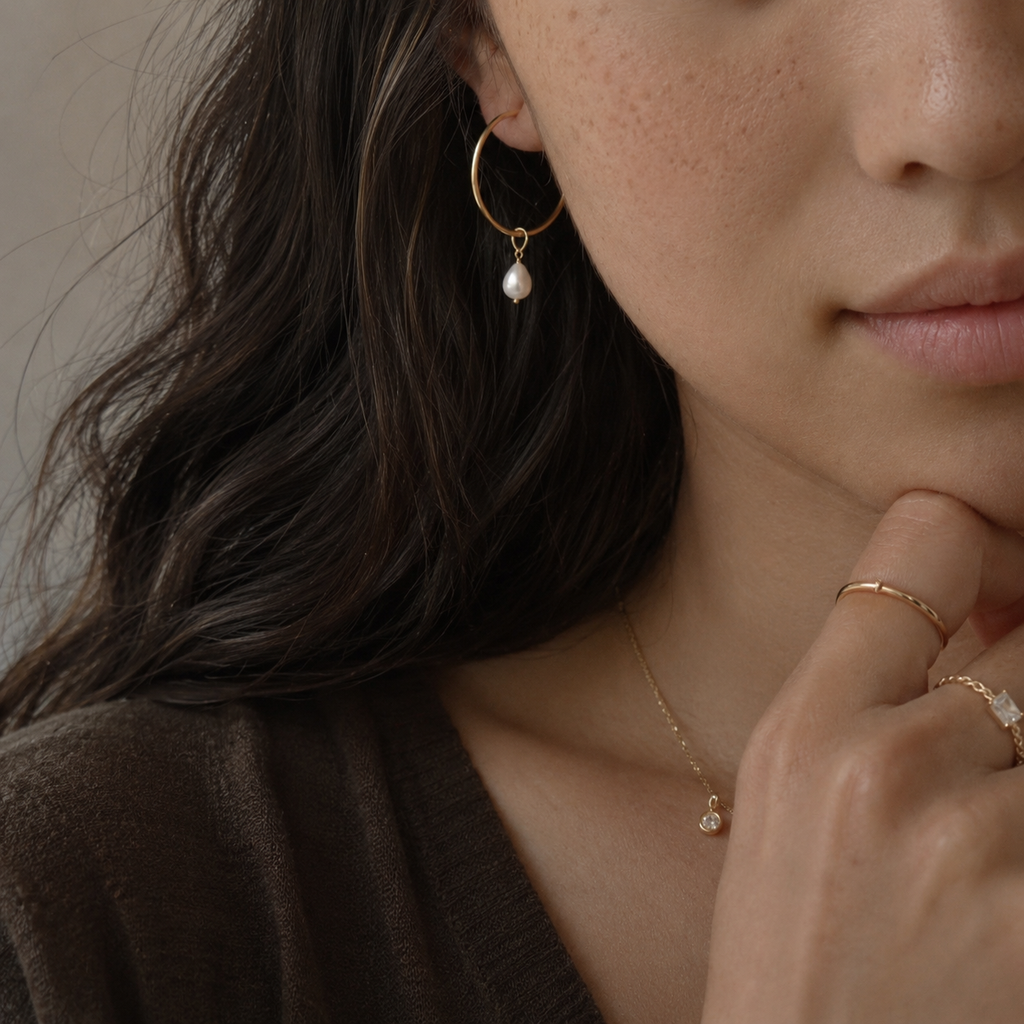 Kaia Pearl Charm Hoops