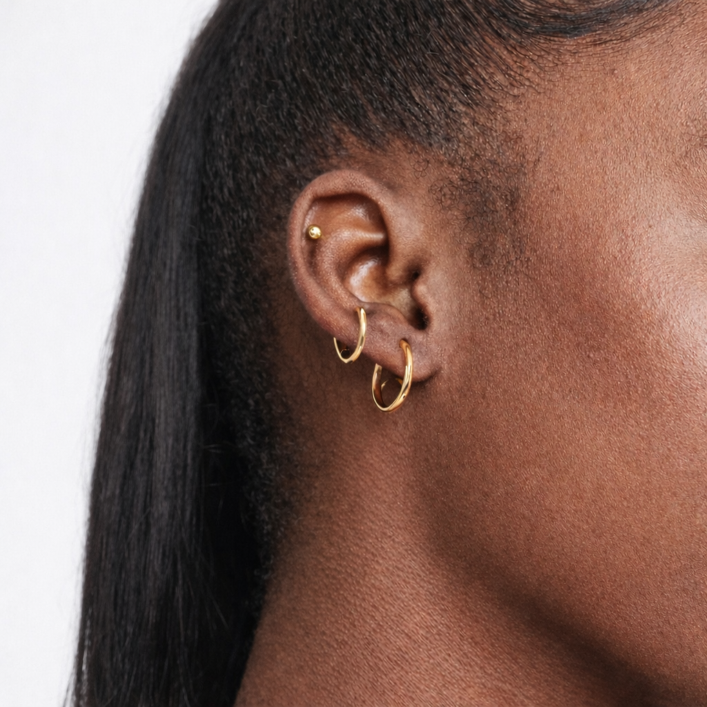 Gold Hoop & Stud Earrings set (3 pairs)