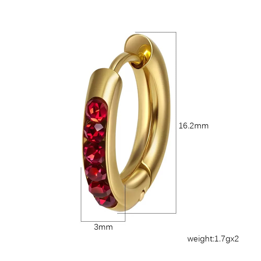 Classic CZ Huggie Earrings - Red