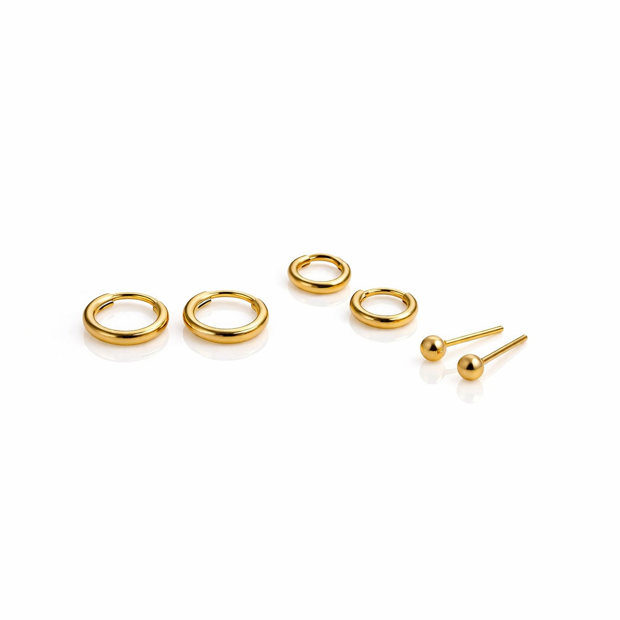 Gold Hoop & Stud Earrings set (3 pairs)
