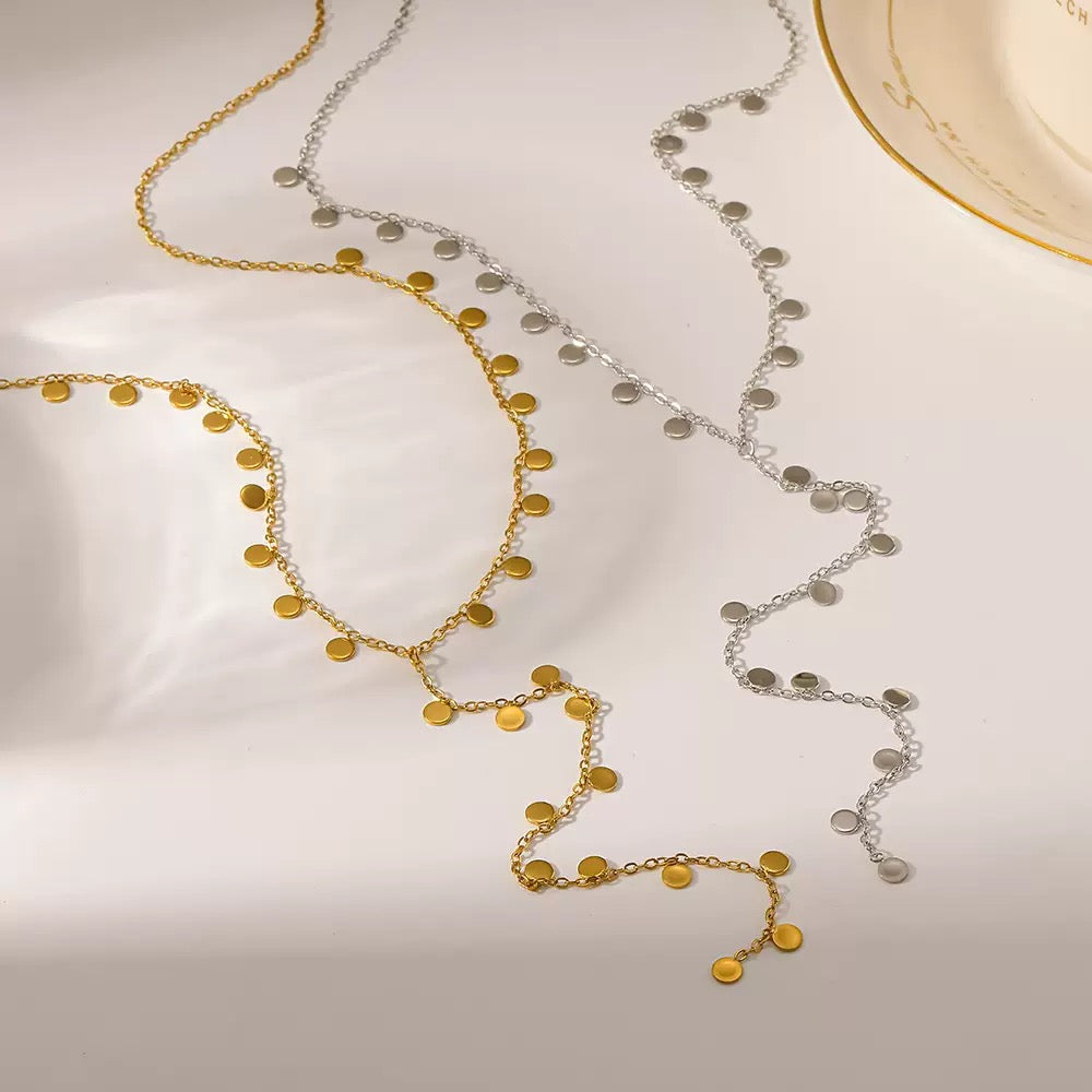 Gold Dainty Disc Drop Necklace