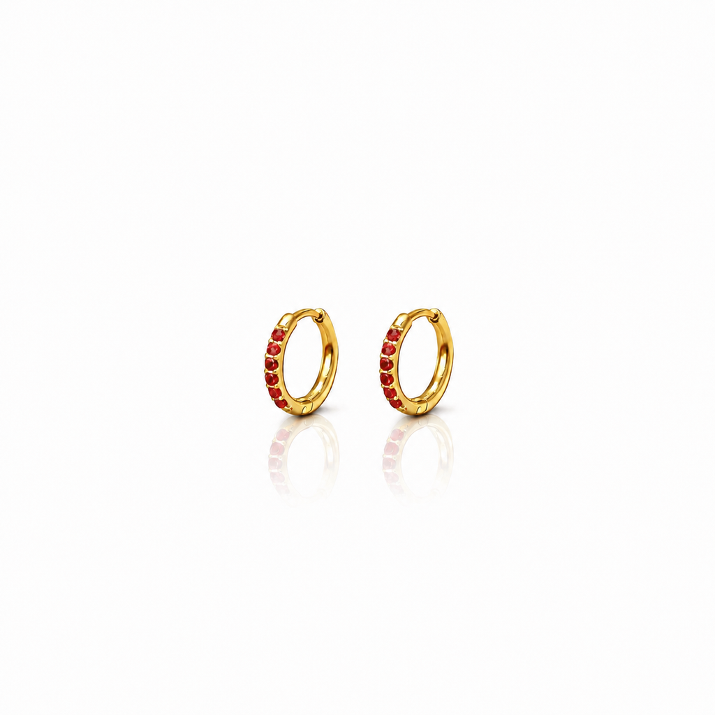 Classic CZ Huggie Earrings - Red