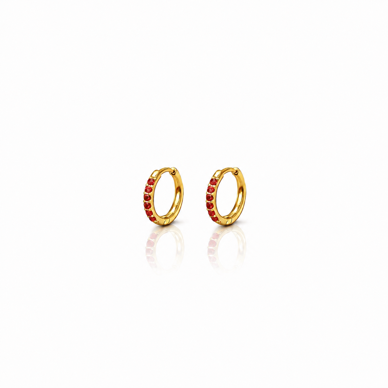 Classic CZ Huggie Earrings - Red