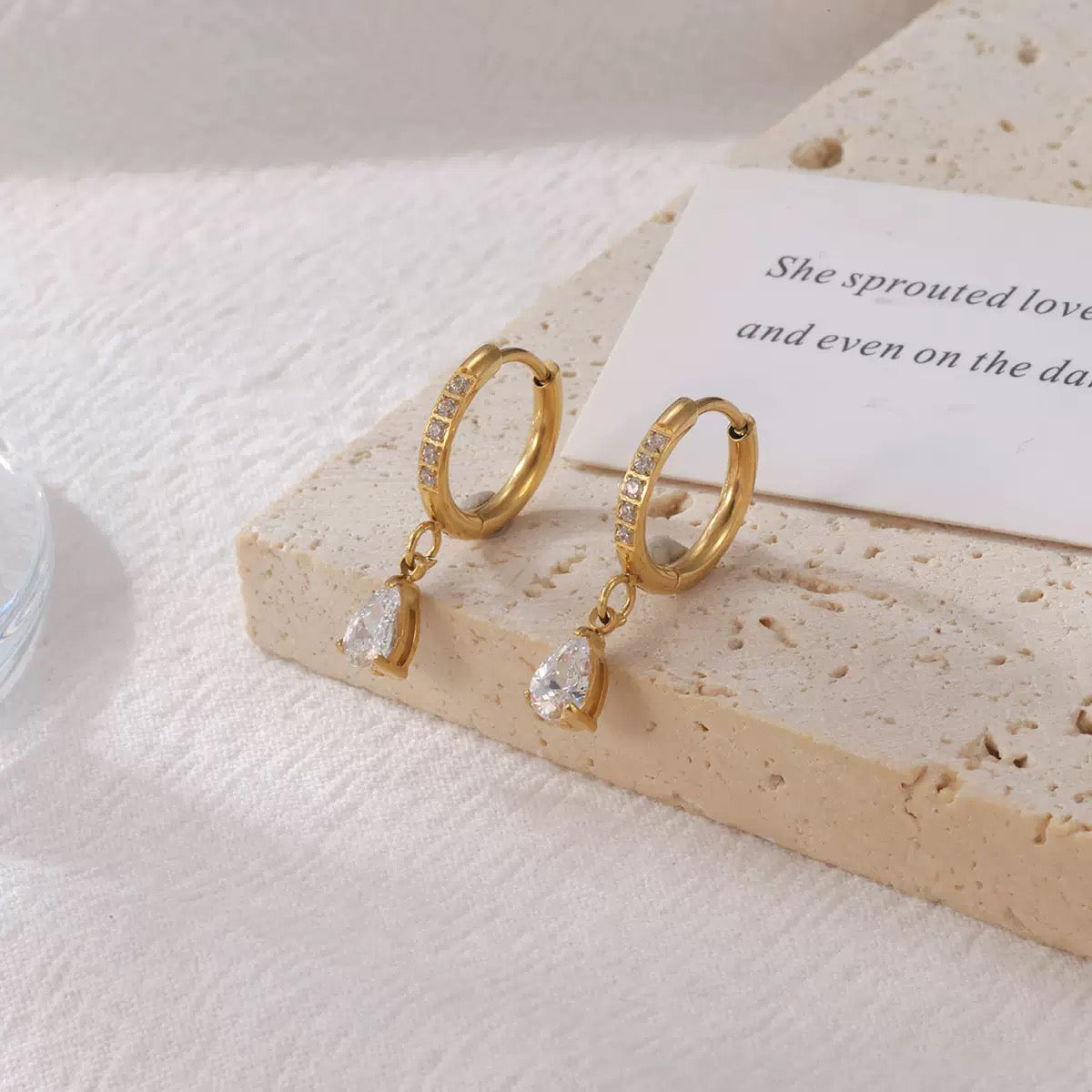 Elara CZ Gold drop Hoop Earrings