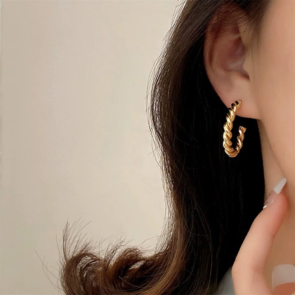Twisted Gold Hoops - size options