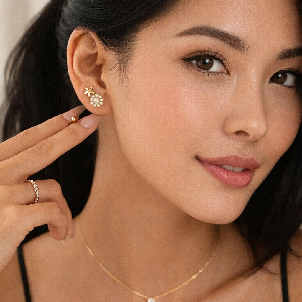 Floral Pearl & CZ  Stud Set (3 Pairs)