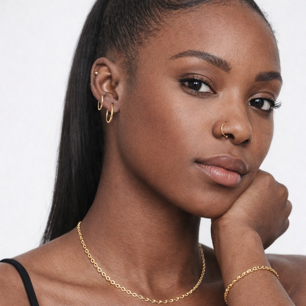 Gold Hoop & Stud Earrings set (3 pairs)