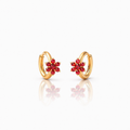 Floral Huggie Earrings - Red CZ