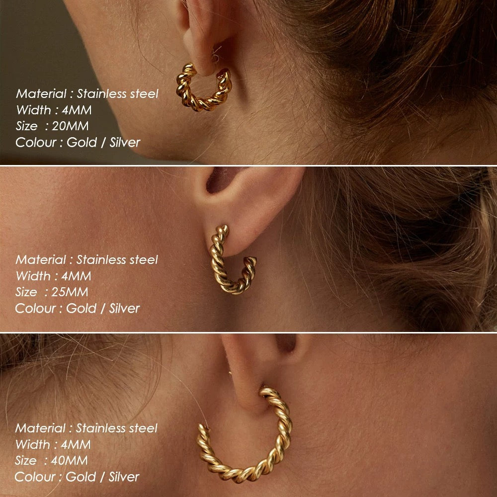 Twisted Gold Hoops - size options