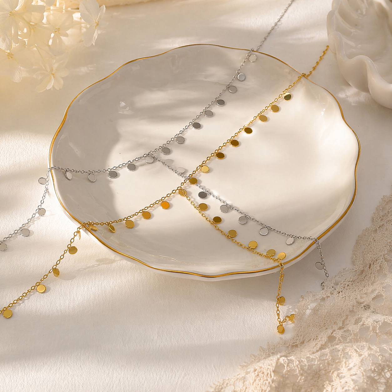 Gold Dainty Disc Drop Necklace