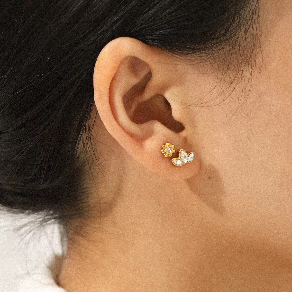 Gold CZ Stud Earrings Set(3 Pairs)