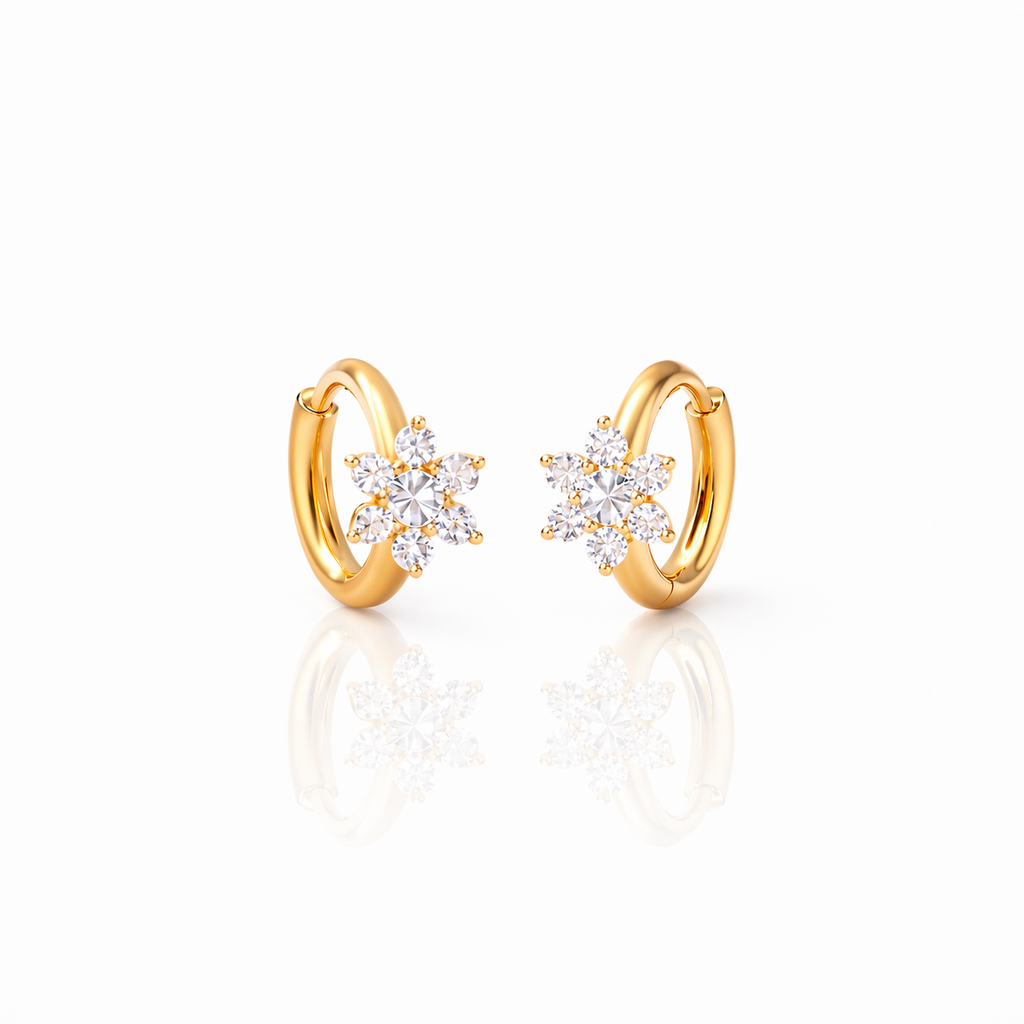 Floral Huggie Earrings - White CZ