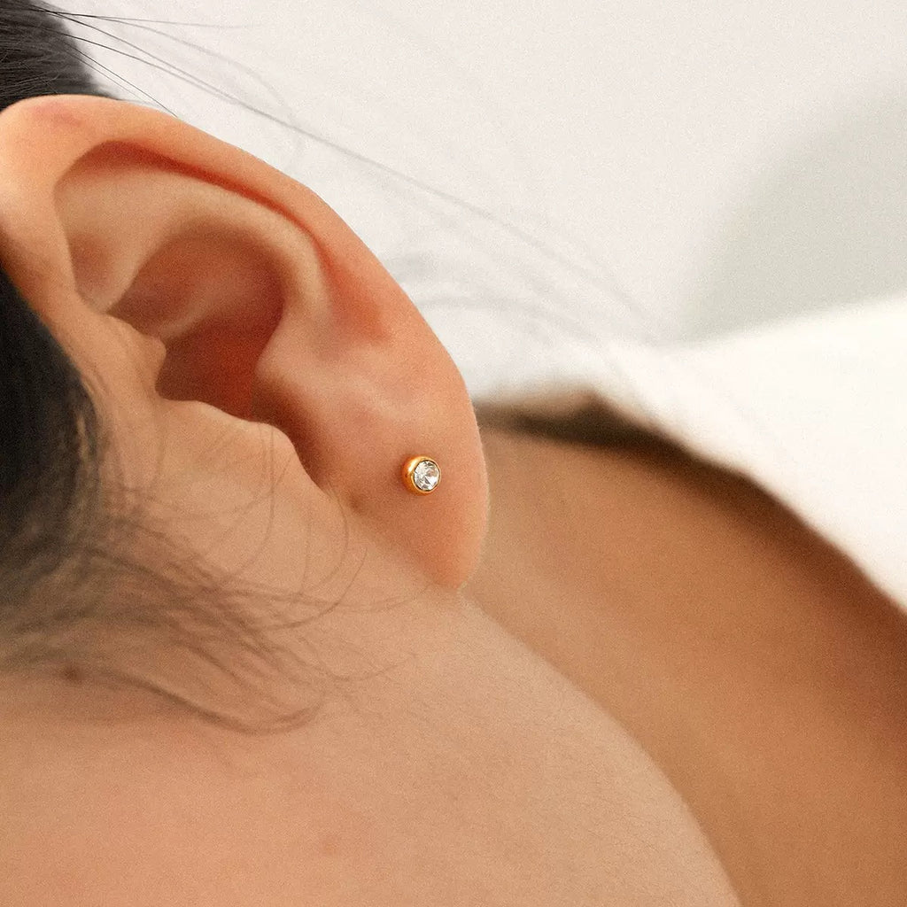Gold CZ Stud Earrings Set(3 Pairs)