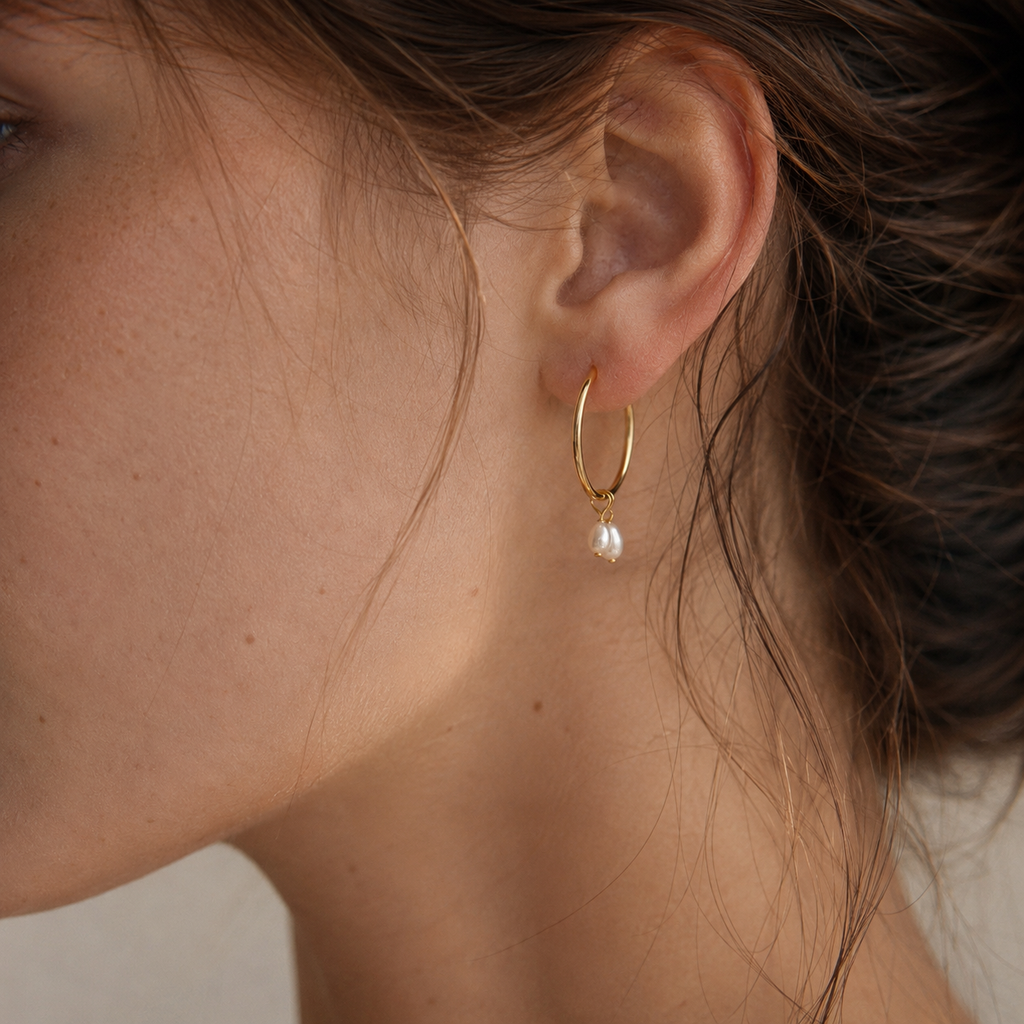 Kaia Pearl Charm Hoops