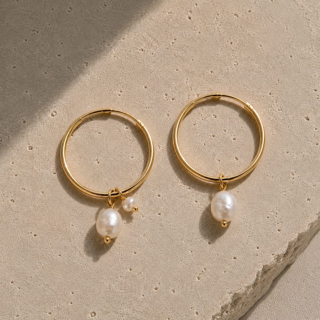 Kaia Pearl Charm Hoops